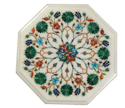 16'' white Marble Table Top coffee center inlay green malachite Decor