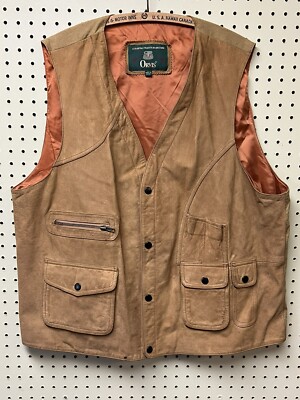 Orvis Vintage Suede Leather Vest tan Snap Buttons Pockets Men's Sz