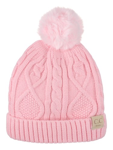 C.C Kids' Cable Knit Soft Single or Double Pom Fuzzy Lined Cuff CC Beanie - Picture 8 of 87