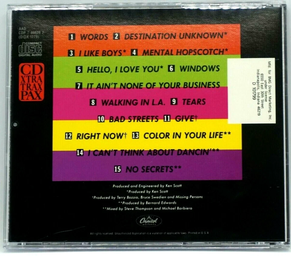 Missing Persons : The Best Of CD Album (US Early Press 1987) - Dale Bozzio - HTF - Image 2 of 3