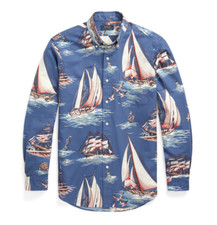 NEW MEN'S XS S POLO RALPH LAUREN NAUTICAL SAILING OXFORD SHIRT IN BLUE