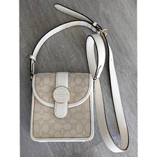 COACH North/South Lonnie Crossbody In LT. KHAKI CHALK Sig Jacquard Leather NEW