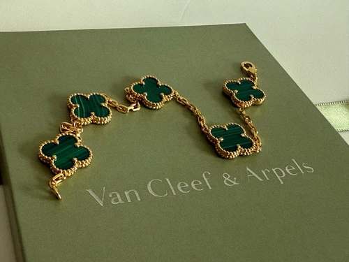 Bracelet vintage Alhambra malachite 5 meilleur motifs VC & Arpels 18k YG
