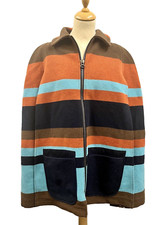 See By Chloé Blanket Stripe Wool Blend Cape Coat, Detachable Hood, Size S 8 10
