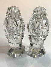 Hand Cut Crystal Salt and Pepper Shakers Vintage 1945 Glass Elegant Table Glam