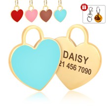 Heart Personalized Dog Tags Engraved Cat Puppy Pet ID Name Collar Tag Bell Gift
