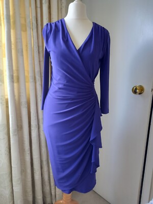 Coast Cadbury Purple Wrap Top 3/4 Sleeved Ruched Jersey Pencil