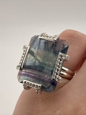 925 Sterling silver Aquamarine and CZ Ring Size 7