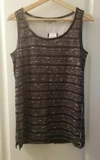 AVEC Tank Top Women Small Black Cream Scoop Neck Pullover Layered Striped