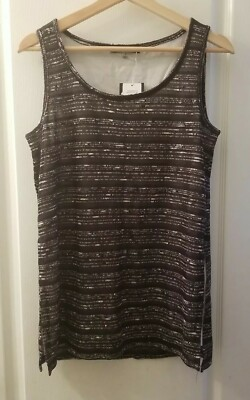 #ad #ad AVEC Tank Top Women Small Black Cream Scoop Neck Pullover Layered Striped $6.34