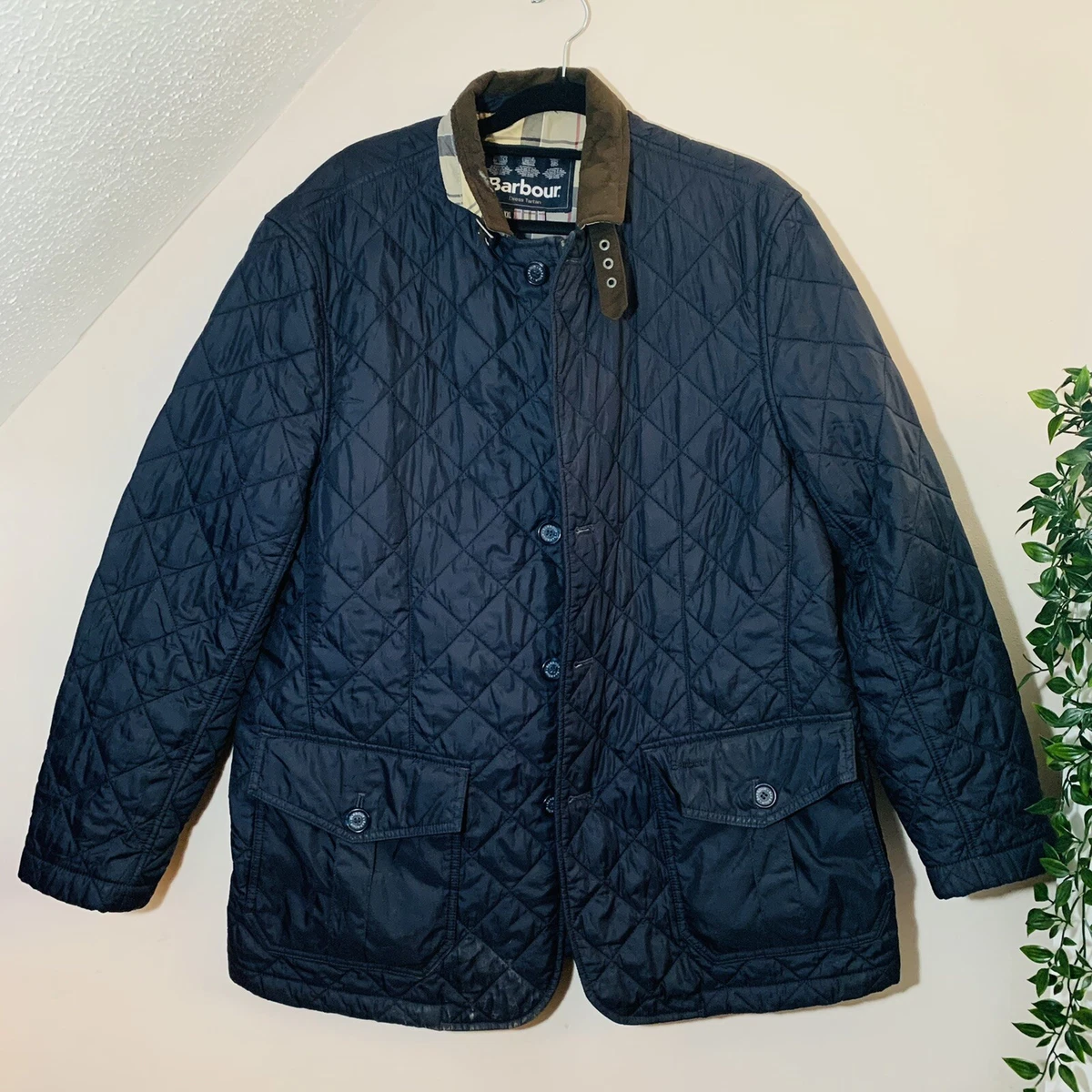 Mens Barbour Quilted Sander Navy Dress Tartan Jacket Quilted Coat XL