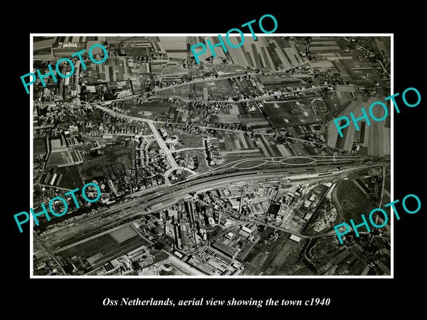 OLD POSTCARD SIZE PHOTO OSS NETHERLANDS HOLLAND TOWN AERIAL VIEW c1940
