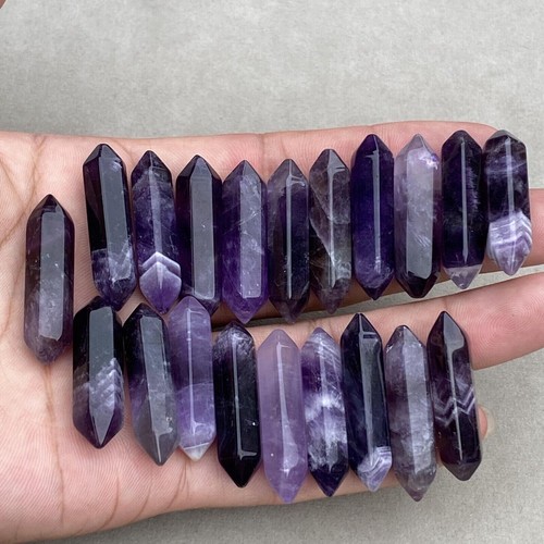 10pcs Natural dreamy Amethyst Obelisk Quartz Crystal Wand Double Point reiki gem - Picture 6 of 6