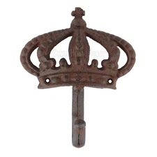 Prince Crown Wall Hook Cast Iron Towel Coat Key Hanger Rustic Brown 