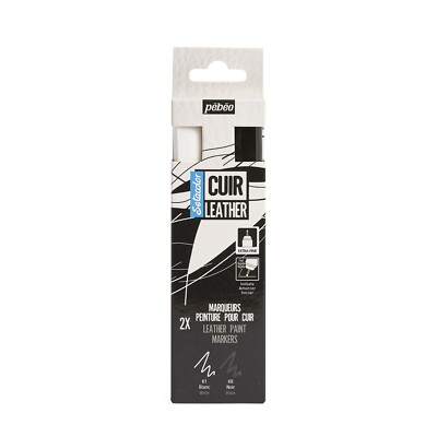 Pebeo Setacolor Leder Marker Stoff Farbe Schwarz & Weiß Farb-Set 2pc