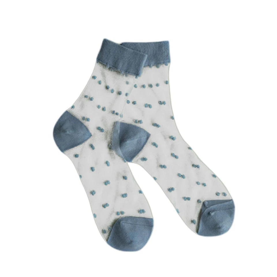 Women's Silk Mesh Lace Sheer Polka Dot Socks Silky Glitter Short Ankle Stocking✲ - Image 4 of 4