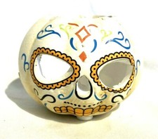 Day of the Dead Pumpkin Tea Light Holder White Orange Blue Green 2” Tall