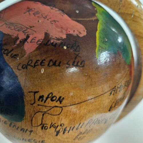 World Globe Hand Carved in Haiti Wooden Vintage Great Office Accent - Picture 7 of 10