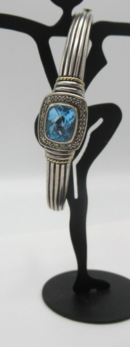 Brazalete Brazalete Diamante Topacio Azul Esterlina 14K Acento Cuerda - Imagen 3 de 6
