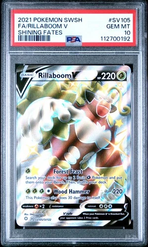 PSA 10 - 2021 POKEMON SWORD & SHIELD SHINING FATES SV105 SHINY RILLABOOM V