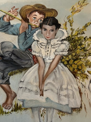 #ad PAINTING Young Boy and Girl Measures 10.5 x 13.5 In Frame. Signed. Vintage $60.00