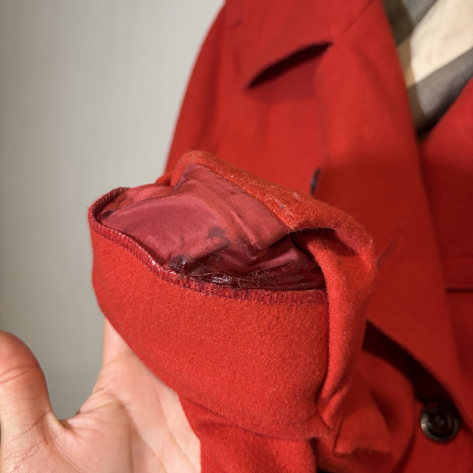 Burberry London coat women's 6 red wool cashmere blend double breasted peacoat image 8