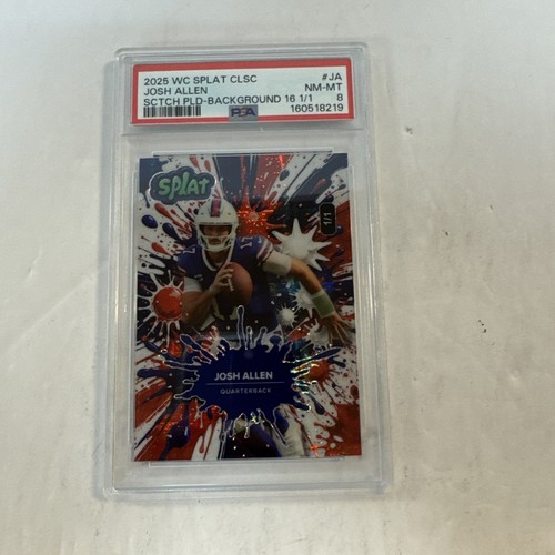 PSA 8 | Josh Allen 2025 Wild Card Splat Blue, Red, and White 1/1 Football Card
