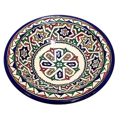 Vibrant Colorful Moroccan Hand-Painted Geometric Bowl - Fez (Fes) Morocco 10x2.5