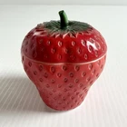 Vintage Hazel Atlas Milk Glass Strawberry Lidded Jam Jar/ Trinket Dish