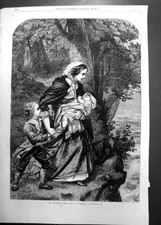 Original Old Antique Print Siers Wife Ws Herrick With Two Children 1863 19th