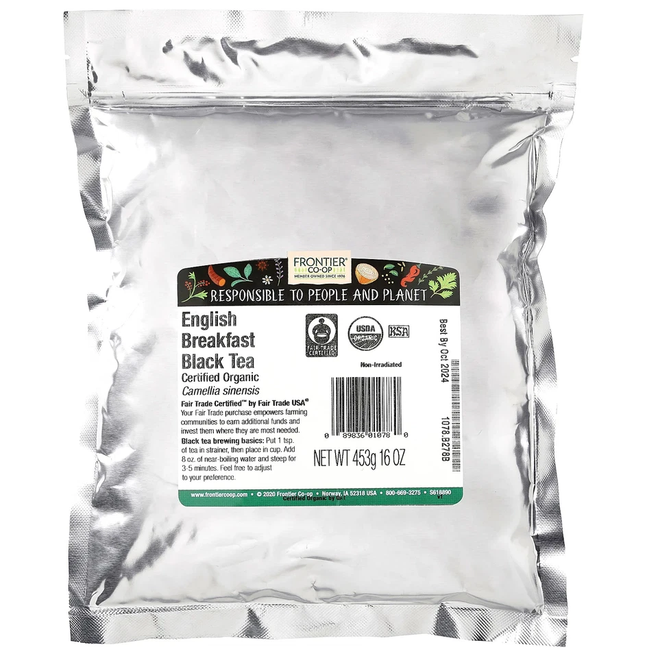 Frontier Natural Products Orgánico Inglés Desayuno Té 16 OZ 453 g Comercio Justo, Foto 2 de 2