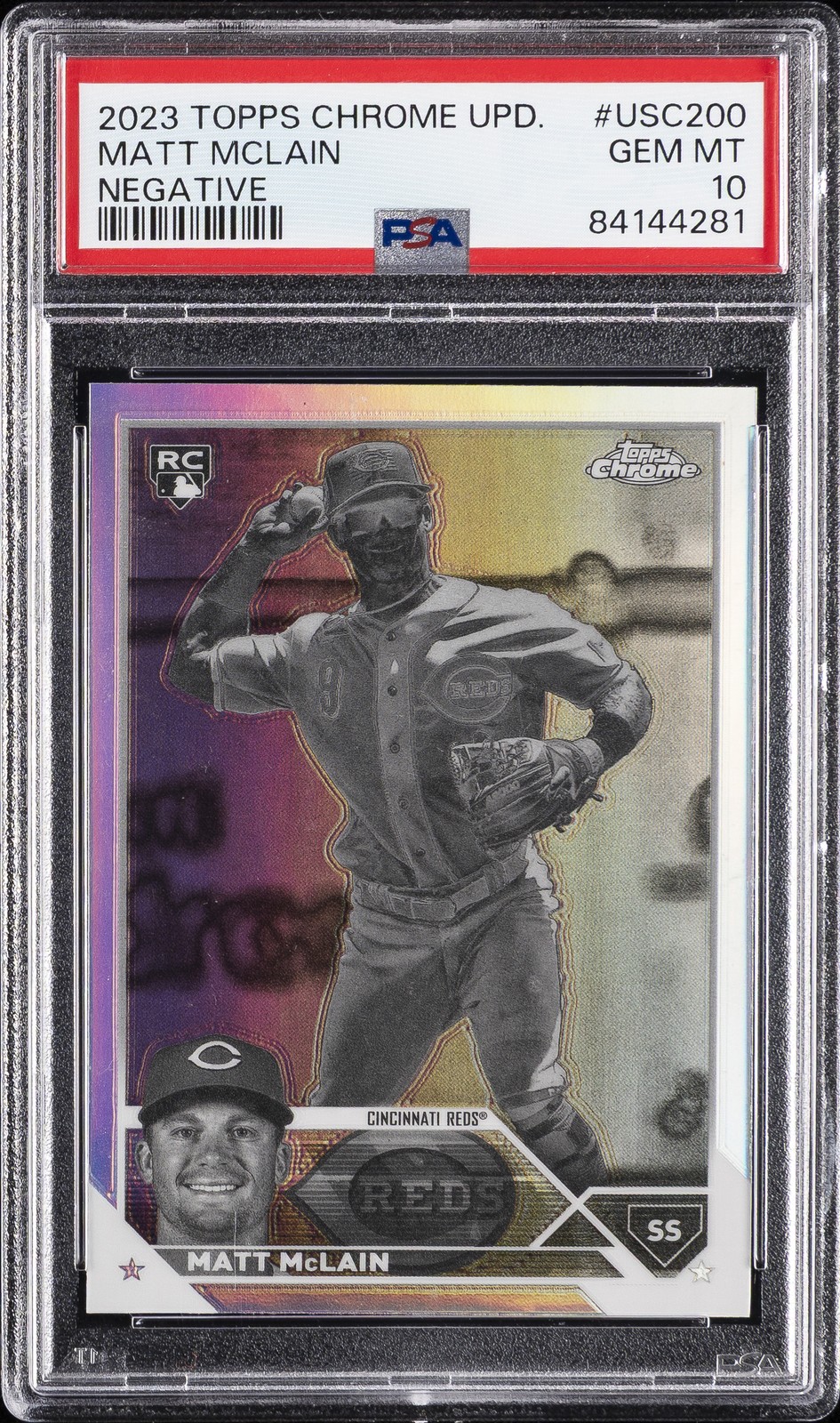 2023 TOPPS CHROME UPDATE NEGATIVE REFRACTOR #USC200 MATT MCLAIN ROOKIE RC PSA 10