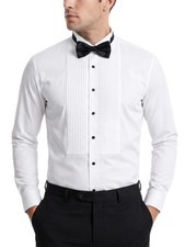 FAHIZO Mens White Tuxedo Shirt Wing Collar French Cuffs Formal Dress Shirt