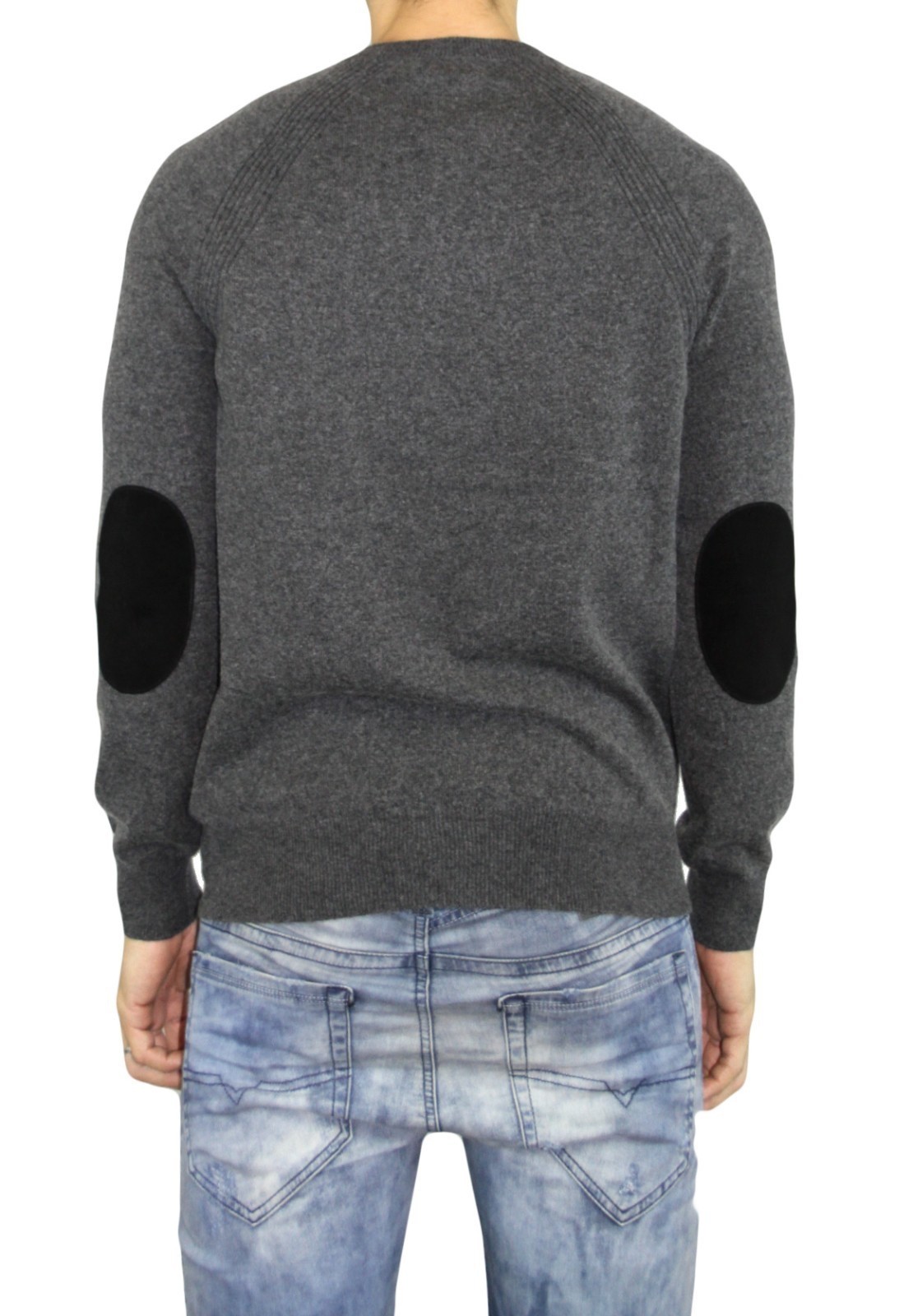 Vince Men's size S Cashmere Raglan Pullover Sweater leather Elbow Patches Carbon