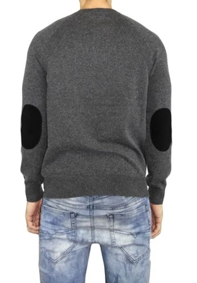 Vince Men's size S Cashmere Raglan Pullover Sweater leather Elbow Patches Carbon