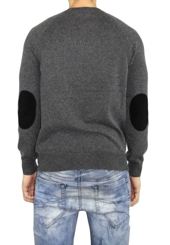 Vince Men's size S Cashmere Raglan Pullover Sweater leather Elbow Patches Carbon