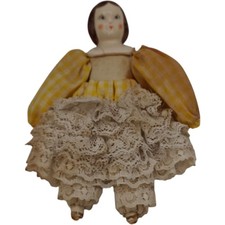 Antique German Miniature China Head Doll With Dress Outfit READ 