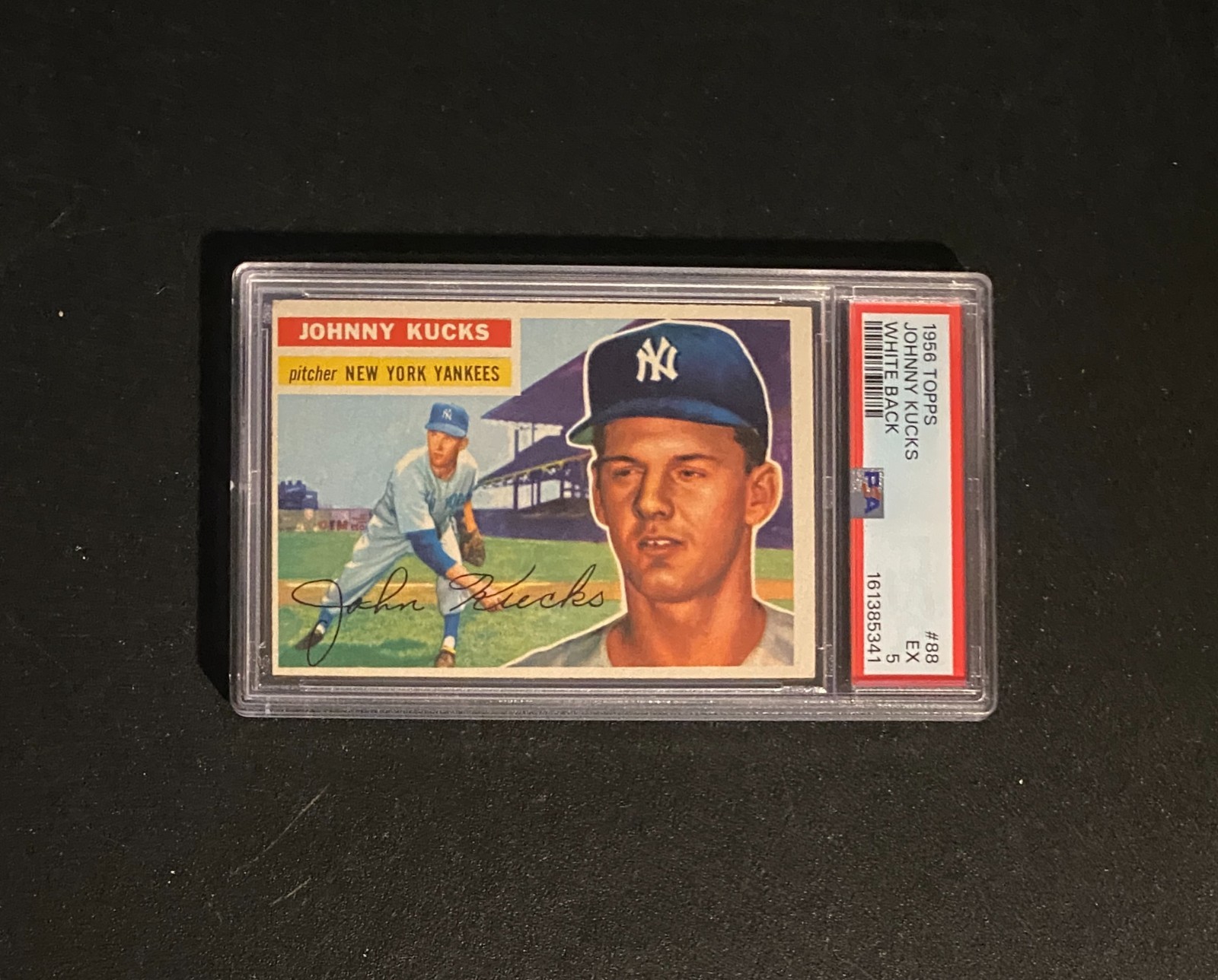 1956 Topps #88 Johnny Kucks PSA 5 EX; CN161385341; Vintage Yankees White Back view 2