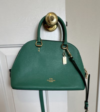 Coach Green Satchel Top Handle Bag Gold Hardware Double Handles Detachable Strap
