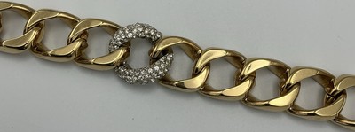 Vintage Ciner Gold Plated chunky Bracelet With Safety Chain And Pave Stones Rare