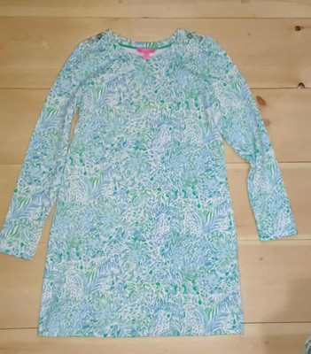 NWOT Lilly Pulitzer Kenley Long Sleeve Sweatshirt Dress Blue Dandy Lion Large