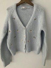 Stunning ZARA Knitted Flower Detail Twinset Cardigan & Vest Ladies Clothing S-M