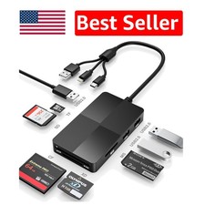 Portable 8-in-1 Card Reader with OTG Support and Multiple Connectivity Options