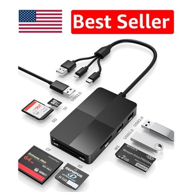 Portable 8-in-1 Card Reader with OTG Support and Multiple Connectivity Options