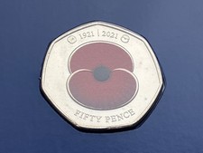 2021 JERSEY BRITISH LEGION CENTENARY POPPY COLOUR FIFTY 50 PENCE COIN BU