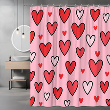 Cute Hearts Pink Shower Curtain for Kids Bathroom Decor
