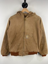 Vintage 2003 Carhartt Active Light Brown Kids Hooded Work Jacket Y05 BRN Size L