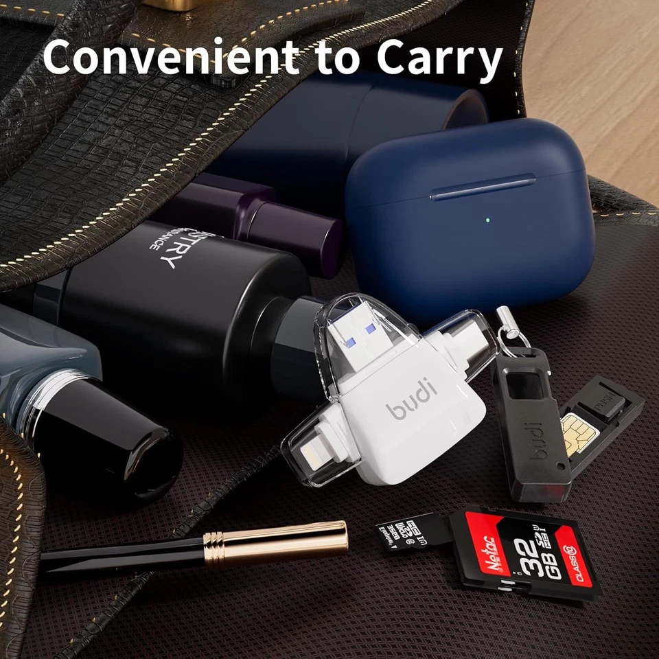 6 in 1 USB Lighting Type-C Memory Card Reader + Anti-Lost Sim Card Tray Storage - Image 3 of 4