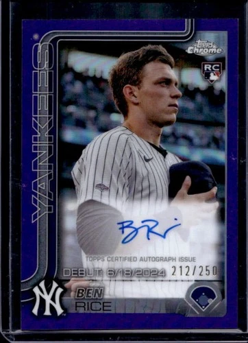 2025 Topps Chrome Update Ben Rice Rookie Debut Auto RC Purple Refractor #/250