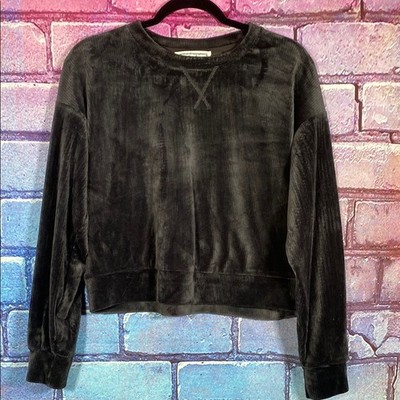Hippie Rose Women s Velour Sweatshirt S Charcoal Gray Cozy Lounge Pullover Top